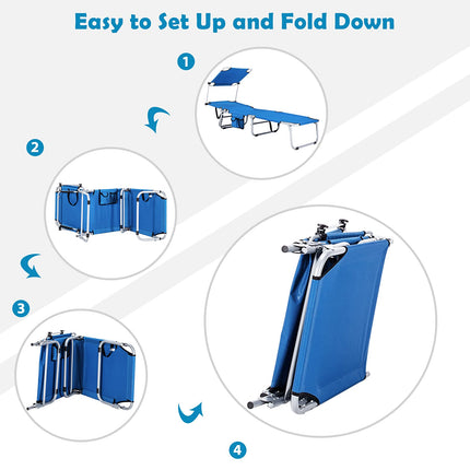 Folding Lounge Chair w/Shade Canopy and Storage Pocket - GoplusUS