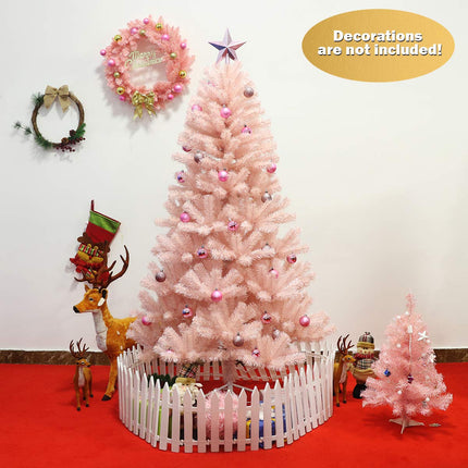Artificial Pink Christmas Tree, 6ft/7ft Premium Unlit Hinged Spruce Full Tree - GoplusUS