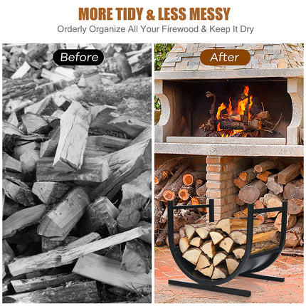 Firewood Rack, 17' U-Shaped Heavy-Duty Iron Log Rack - GoplusUS