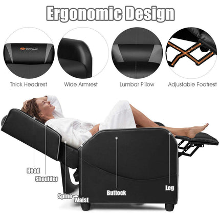 Goplus Massage Gaming Recliner Chair, Racing Style PU Leather Single Recliner Sofa with Footrest - GoplusUS