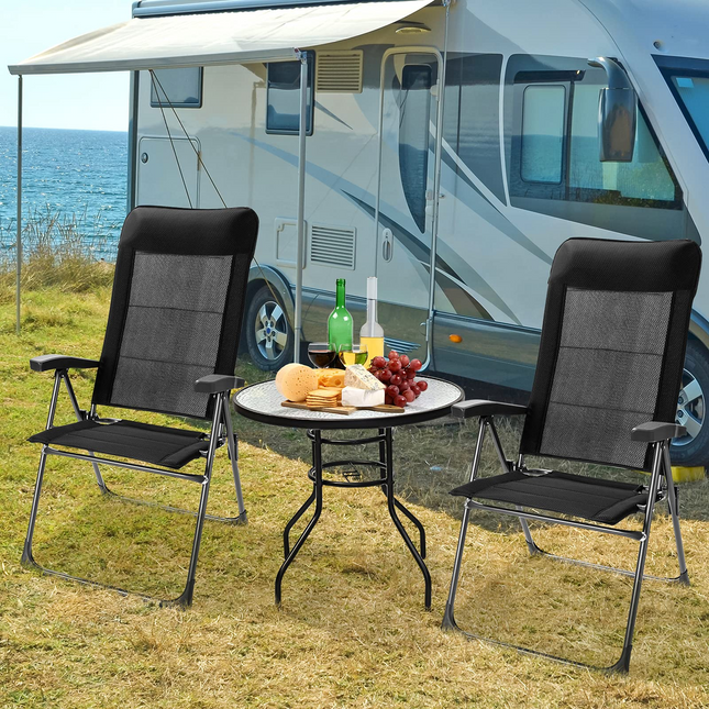 Folding Patio Sling Chairs, Portable Dining Chair with Headrest - GoplusUS