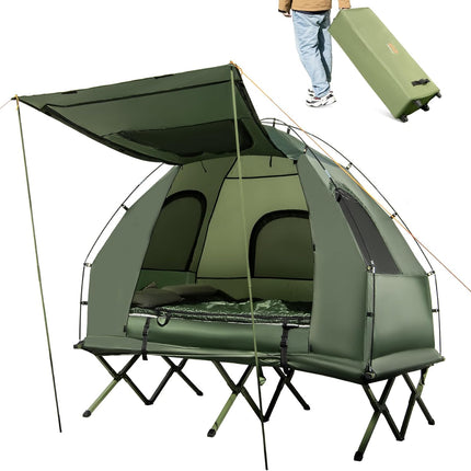 Goplus Camping Tent Cot, 5-in-1 Folding Camping Bed with Air Mattress, Pillow, Sleeping Bag, Waterproof Elevated Tent Shelter