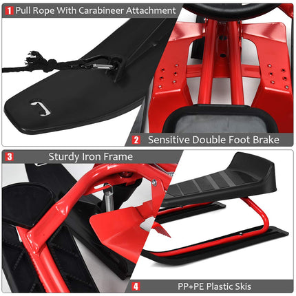 Ski Sled Slider Board with Steering Wheel - Goplus