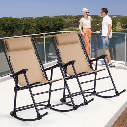 Folding Rocking Chair Recliner Headrest Patio Pool Yard Outdoor - GoplusUS