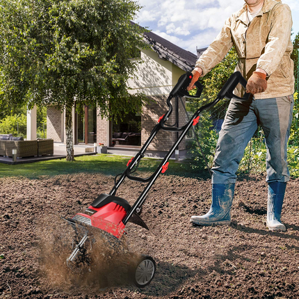 10 Amp Corded Electric Tiller and Cultivator, 14-Inch Tiller w/ 9" Tilling Depth - GoplusUS
