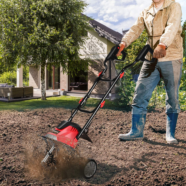 10 Amp Corded Electric Tiller and Cultivator, 14-Inch Tiller w/ 9" Tilling Depth - GoplusUS