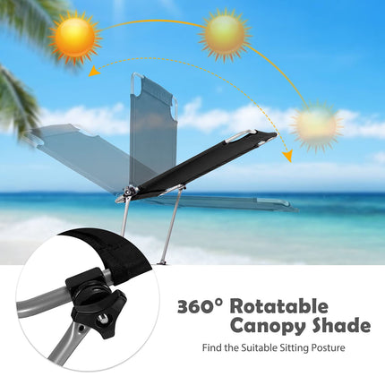 Folding Lounge Chair w/Shade Canopy and Storage Pocket - GoplusUS