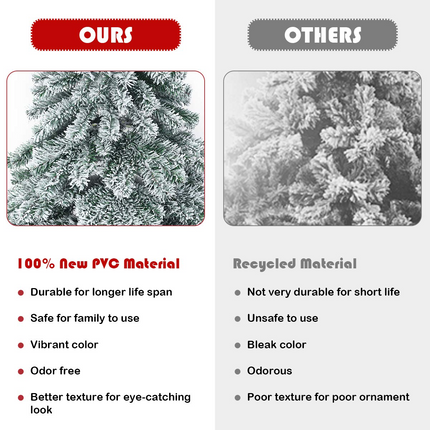 Goplus Snow Flocked Artificial Christmas Tree, Hinged Alaskan Pine Tree with Metal Stand, 100% New PVC Material - GoplusUS