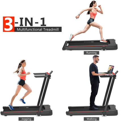 3-in-1 Treadmill with Large Desk, 2.25HP Superfit Folding Electric Treadmills - GoplusUS