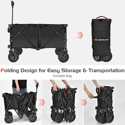 Goplus Collapsible Wagon Cart, 7.5Cu. ft Easy to Fold Garden Utility Trolley w/ Carry Bag (Black) - GoplusUS