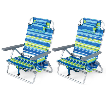 Goplus Portable Folding Beach Chairs with 5-Position Backrest & Padded Headrest