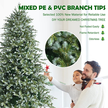 Goplus 8ft Artificial Christmas Tree, Unlit Hinged Xmas Spruce Tree w/ 1658 Mixed PE & PVC Branch Tips - GoplusUS