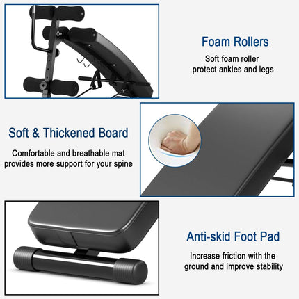 Goplus Adjustable Sit Up Bench, Decline Curved Slant Ab Bench Crunch Board with Speed Ball (Black) - GoplusUS