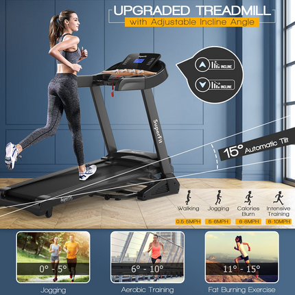 Goplus 3.75HP Folding Treadmill with Incline, Electric Superfit Treadmill w/App Control, 12 Preset & 3 Custom Programs - GoplusUS