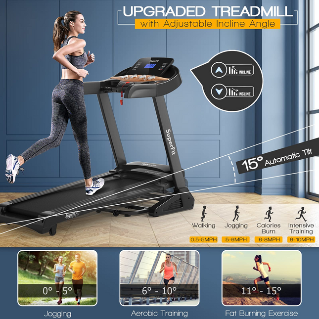 Goplus 3.75HP Folding Treadmill with Incline, Electric Superfit Treadmill w/App Control, 12 Preset & 3 Custom Programs - GoplusUS