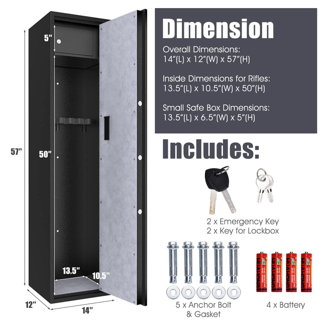 Rifle Gun Safe, Large Long Gun Safe w/Separate Pistol Lock Box