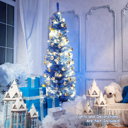 6ft Blue Pencil Christmas Tree, Artificial Slim Tree - GoplusUS
