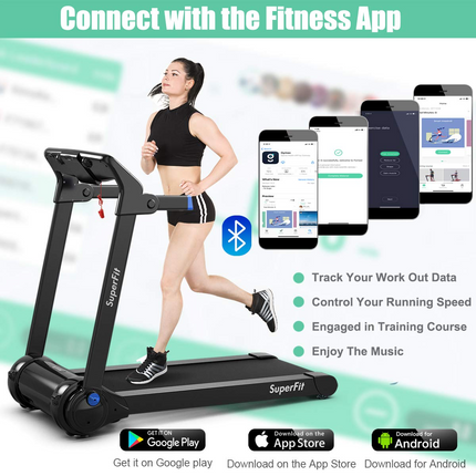 Goplus 3HP Electric Folding Treadmill, with APP Control, Bluetooth Speaker and HD Touch Screen - GoplusUS
