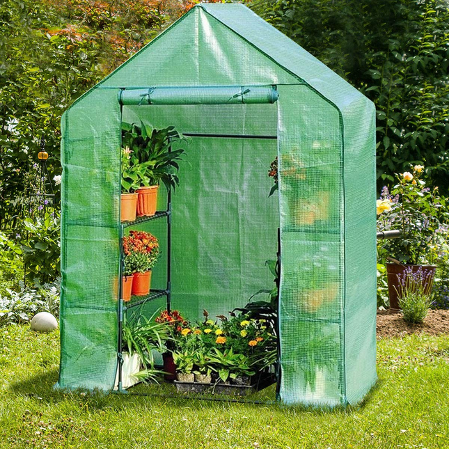 Green House Walk in Plant Gardening Greenhouse Plastic 4-Tier 8 Shelves for Indoor Outdoor, 4.9" x 2.5" x 6.4" - GoplusUS
