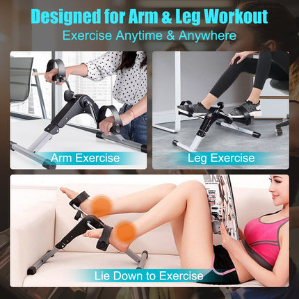Folding Pedal Exerciser, Adjustable Resistance Mini Exercise Bike - GoplusUS