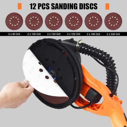 750W Drywall Sander 12 Sanding Disks & Carrying Bag (Foldable) - GoplusUS