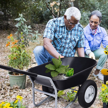 Goplus Dual Wheel Wheelbarrow, Heavy Duty Garden Cart, 330 lbs Capacity Utility Cart - GoplusUS