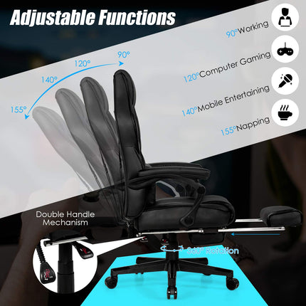 Massage Gaming Chair, Seat Height Adjustment Racing Computer Office Chair - GoplusUS