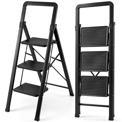 Goplus Folding Step Stool with Wide Anti-Slip Pedals | Foldable Portable Heavy Duty Metal Ladder