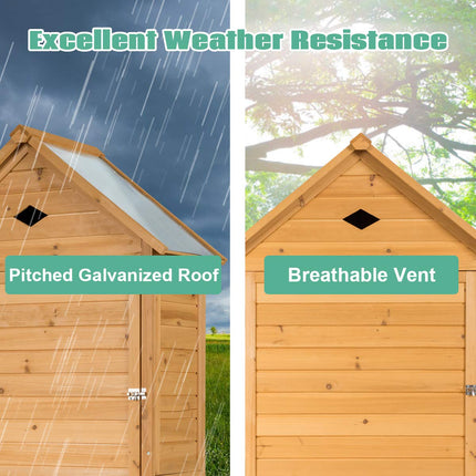 Outdoor Storage Shed, Lockable Fir Wood Garden Tool Storage Cabinet - GoplusUS