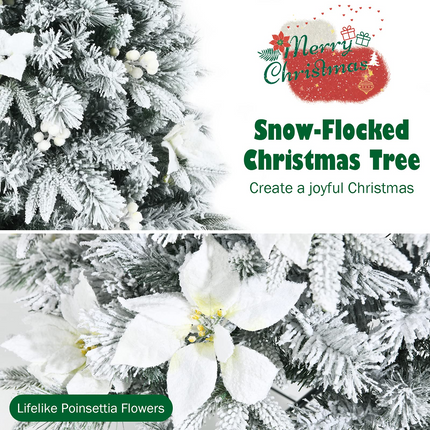 Goplus Snow Flocked Pencil Christmas Tree, Hinged Artificial Skinny Xmas Tree with White Berries - GoplusUS