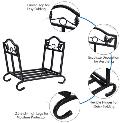 Goplus Foldable Firewood Log Rack, Wrought Iron Firewood Storage Carrier - GoplusUS