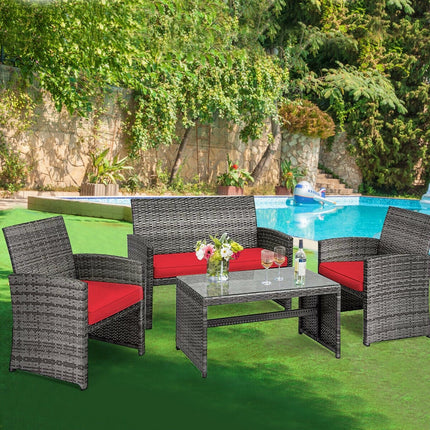 Goplus 4-Piece Rattan Patio Furniture Set, Wicker Rattan Furniture Set
