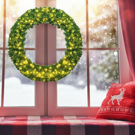 48" Pre-lit Cordless Artificial Christmas Wreath - GoplusUS