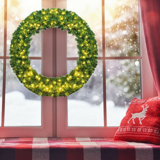 48" Pre-lit Cordless Artificial Christmas Wreath - GoplusUS