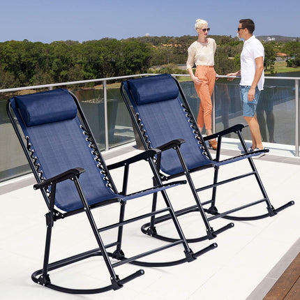 Folding Rocking Chair Recliner Headrest Patio Pool Yard Outdoor - GoplusUS