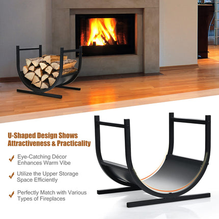 Firewood Rack, 17' U-Shaped Heavy-Duty Iron Log Rack - GoplusUS
