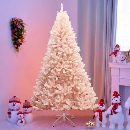 Artificial Pink Christmas Tree, 6ft/7ft Premium Unlit Hinged Spruce Full Tree - GoplusUS