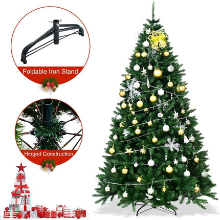 Artificial Douglas Christmas Tree, 7.5 Unlit Hinged Pine Tree with 2254 Branch Tips and Solid Metal Stand - GoplusUS
