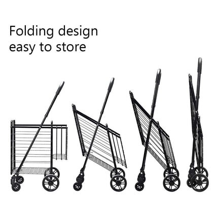 Folding Shopping Utility Cart, Double Basket and 360 Swivel Wheels - GoplusUS
