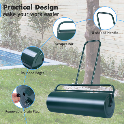 Lawn Roller Tow Behind Water Filled Push for Garden, Green - GoplusUS
