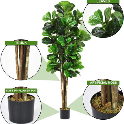 Fake Fiddle Leaf Fig Tree Artificial Greenery Plants in Pots Decorative Trees (5ft) - GoplusUS