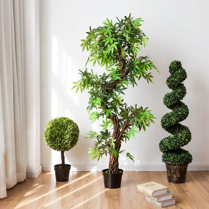 4 Ft Artificial Boxwood Spiral Tree, Fake Greenery Plants - GoplusUS