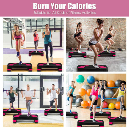 31" Aerobic Exercise Stepper Deck for Home Gym and Office (Black+Pink) - GoplusUS