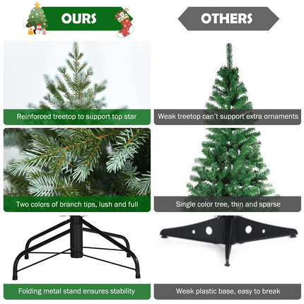 Goplus 8ft Artificial Christmas Tree, Unlit Hinged Xmas Spruce Tree w/ 1658 Mixed PE & PVC Branch Tips - GoplusUS