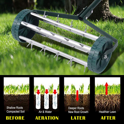 18-inch Rolling Lawn Aerator Garden Yard Rotary Push Tine Spike Soil Aeration Heavy Duty - GoplusUS
