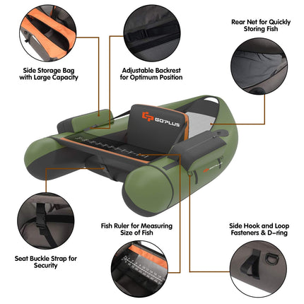 Inflatable Fishing Float Tube, with Storage Pockets - GoplusUS