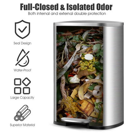 Goplus 50 Liter / 13.2 Gallon Stainless Steel Step Trash Can - GoplusUS
