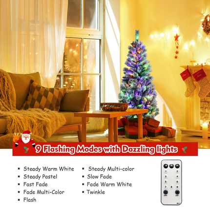 Goplus 5ft Pre-lit Snow Flocked Christmas Tree, Premium Hinged Artificial Pine Tree w/ 9 Lighting Modes & 140 Color Changing LED Lights - GoplusUS