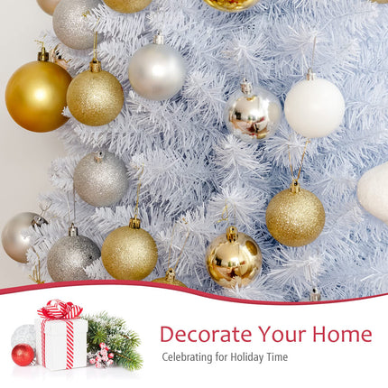 5FT / 6FT / 7FT Pencil Christmas Tree, Artificial Slim White Christmas Tree - GoplusUS