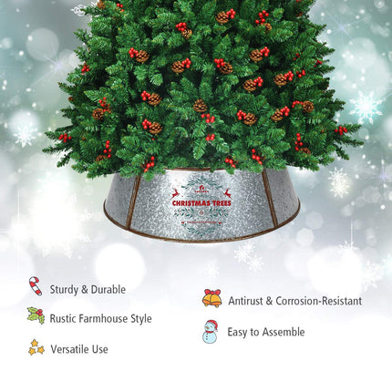 Galvanized Metal Christmas Tree Collar Easy Set Up, 30-Inch Diameter Base - GoplusUS